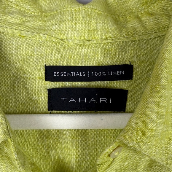 Tahari 100% Linen Oversize Vibrant Yellow Roll-Up Sleeve Blouse Size XL - Picture 3 of 9